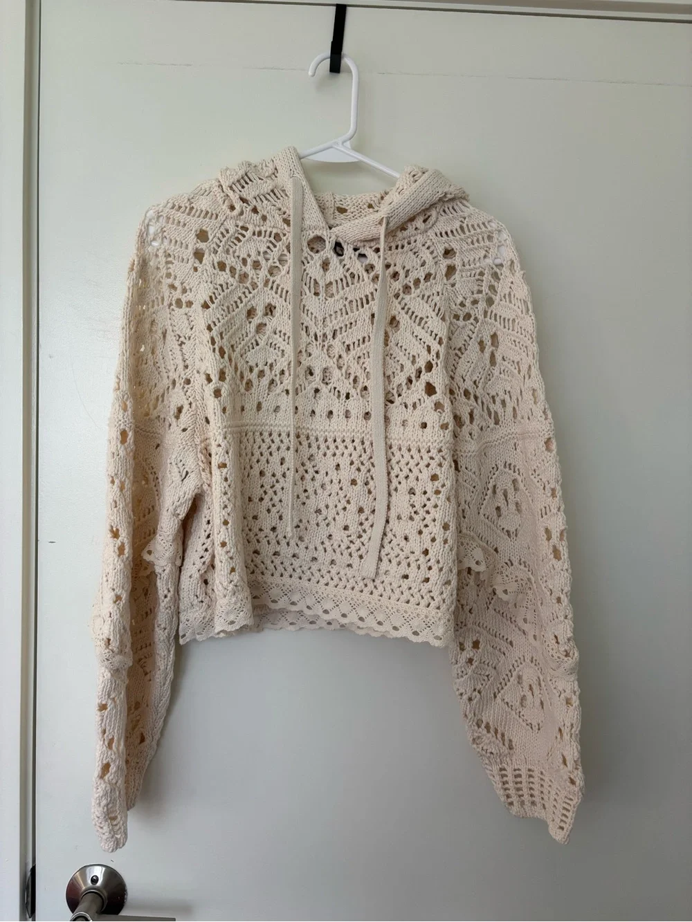 Anthropologie Ivory Crochet Hoodie